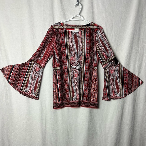 Women's Paisley Print Top - Red - Picture 3 of 9